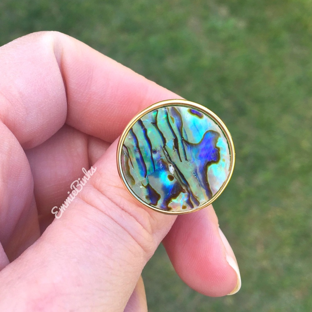 New 18KGP Paua Abalone Disc Gold Plated Chunky Statement Ring / Boho Beach Vibes